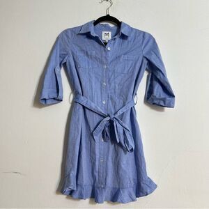 Milly Minis Girl's Chambray Button Front Long Sleeve Shirt Dress Blue Size 10